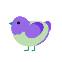 Grape Gummy, a gluppy and blurple chicken with a head pattern