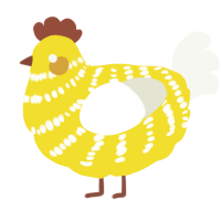 A yellow and white chicken with a bar pattern