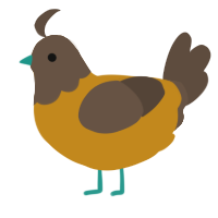 A ochre and bark chicken with a head pattern