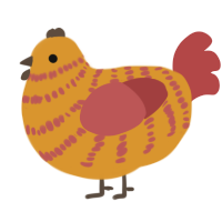 A orange and red chicken with a bar pattern