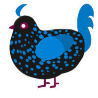 A sable and sapphire chicken with a speckle pattern