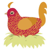 A crimson and orange chicken with a double-lace pattern