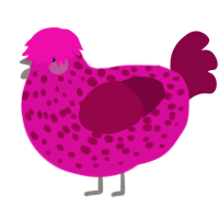A fuchsia and maroon chicken with a speckle pattern