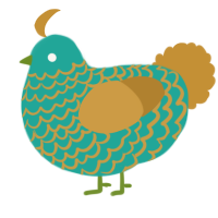 A turquoise and gold chicken with a lace pattern