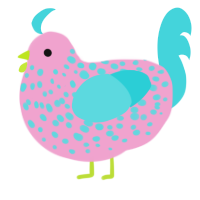 A pink and aqua chicken with a speckle pattern