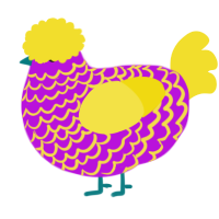 A amethyst and yellow chicken with a lace pattern