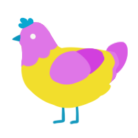 A yellow and orchid chicken with a head pattern