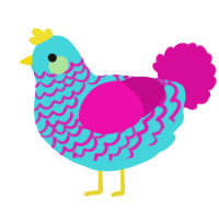 A aqua and fuchsia chicken with a lace pattern