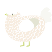 A cream and white chicken with a lace pattern