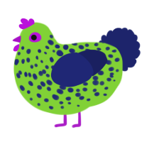 A grass and navy chicken with a speckle pattern