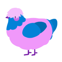 A lavender and sapphire chicken with a head pattern