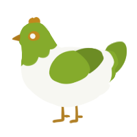 A white and chartreuse chicken with a head pattern