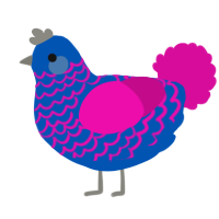 A ultramarine and fuchsia chicken with a lace pattern