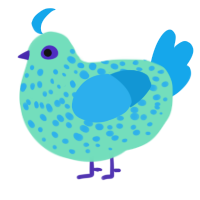 A mint and sky chicken with a speckle pattern