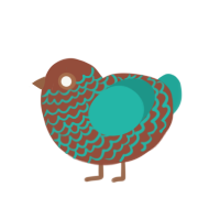 chocolate chick, a russet and turquoise chicken with a lace pattern