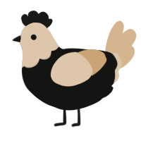 A black and beige chicken with a head pattern