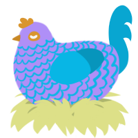 A lilac and cerulean chicken with a lace pattern