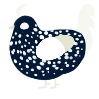 A tumblr and white chicken with a speckle pattern