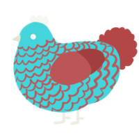 A aqua and red chicken with a lace pattern