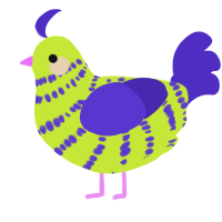 A lime and indigo chicken with a bar pattern