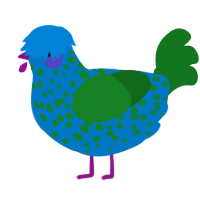 A sapphire and leaf chicken with a speckle pattern
