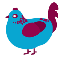 A cerulean and maroon chicken with a neck-speckle pattern