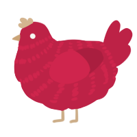 A crimson chicken with a bar pattern