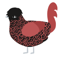 A sable and red chicken with a double-lace pattern