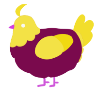 A wine and yellow chicken with a head pattern