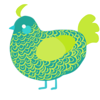 A turquoise and lime chicken with a double-lace pattern