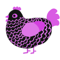 A black and orchid chicken with a lace pattern