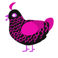 jelly, a black and fuchsia chicken with a lace pattern