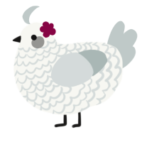 A white and silver chicken with a lace pattern
