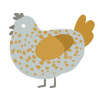 A silver and gold chicken with a speckle pattern
