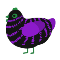 A black and violet chicken with a bar pattern