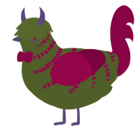 A olive and maroon chicken with a half-bar pattern