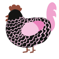 salami, a black and pink chicken with a lace pattern