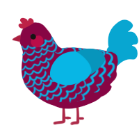 A maroon and cerulean chicken with a lace pattern