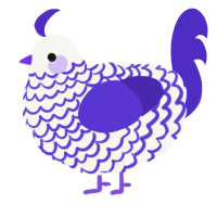 A white and indigo chicken with a lace pattern