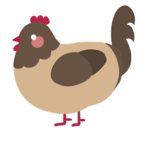 A beige and bark chicken with a head pattern