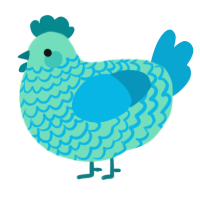A mint and cerulean chicken with a lace pattern