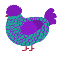 A turquoise and violet chicken with a lace pattern
