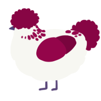 A white and maroon chicken with a neck-speckle pattern