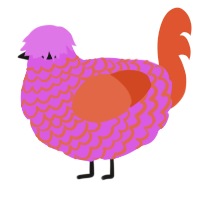 A orchid and vermilion chicken with a lace pattern