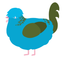 A cerulean and olive chicken with a neck-band pattern
