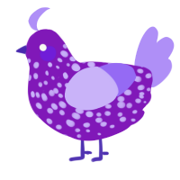 A violet and lilac chicken with a speckle pattern