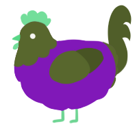 A violet and olive chicken with a head pattern