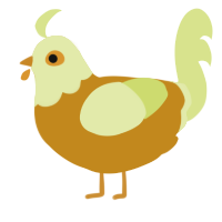 A ochre and lemon chicken with a head pattern