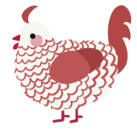 A white and red chicken with a lace pattern