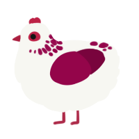 A white and maroon chicken with a neck-speckle pattern